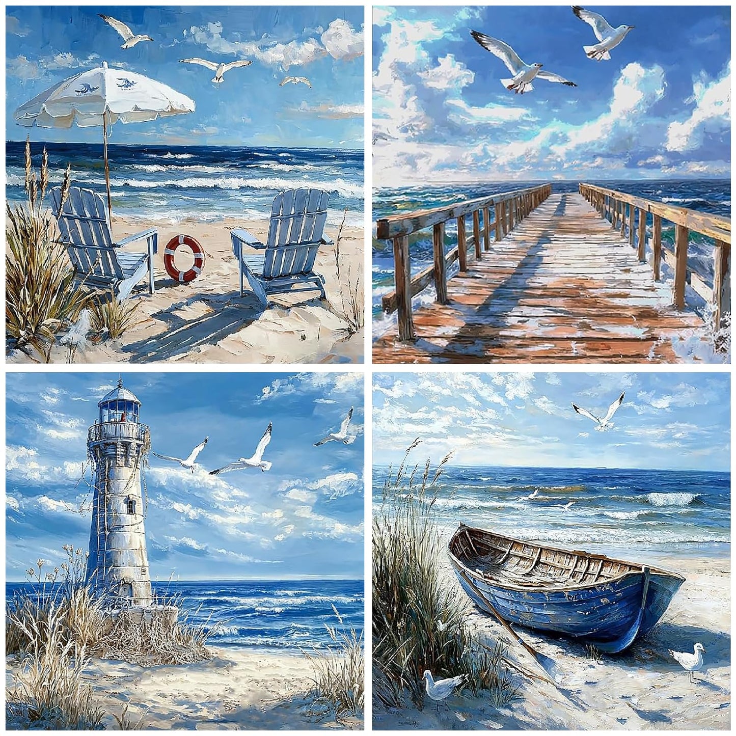 4 Pack Beach Diamond Art Kits for Adults Beginners,Full Round Drill DIY Diamond Painting Kits,Paint by Diamonds Dot Gem Art Crystal Easy,Home Wall Decor&Gift-12x12in