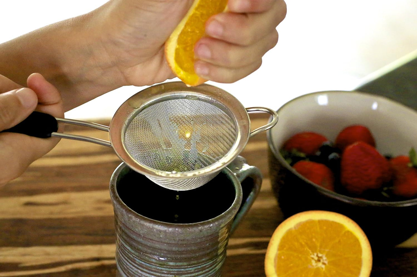 Fine Mesh Stainless Steel Mini Tea Strainer, 3 inch, Ideal for Straining Teas and Cocktails