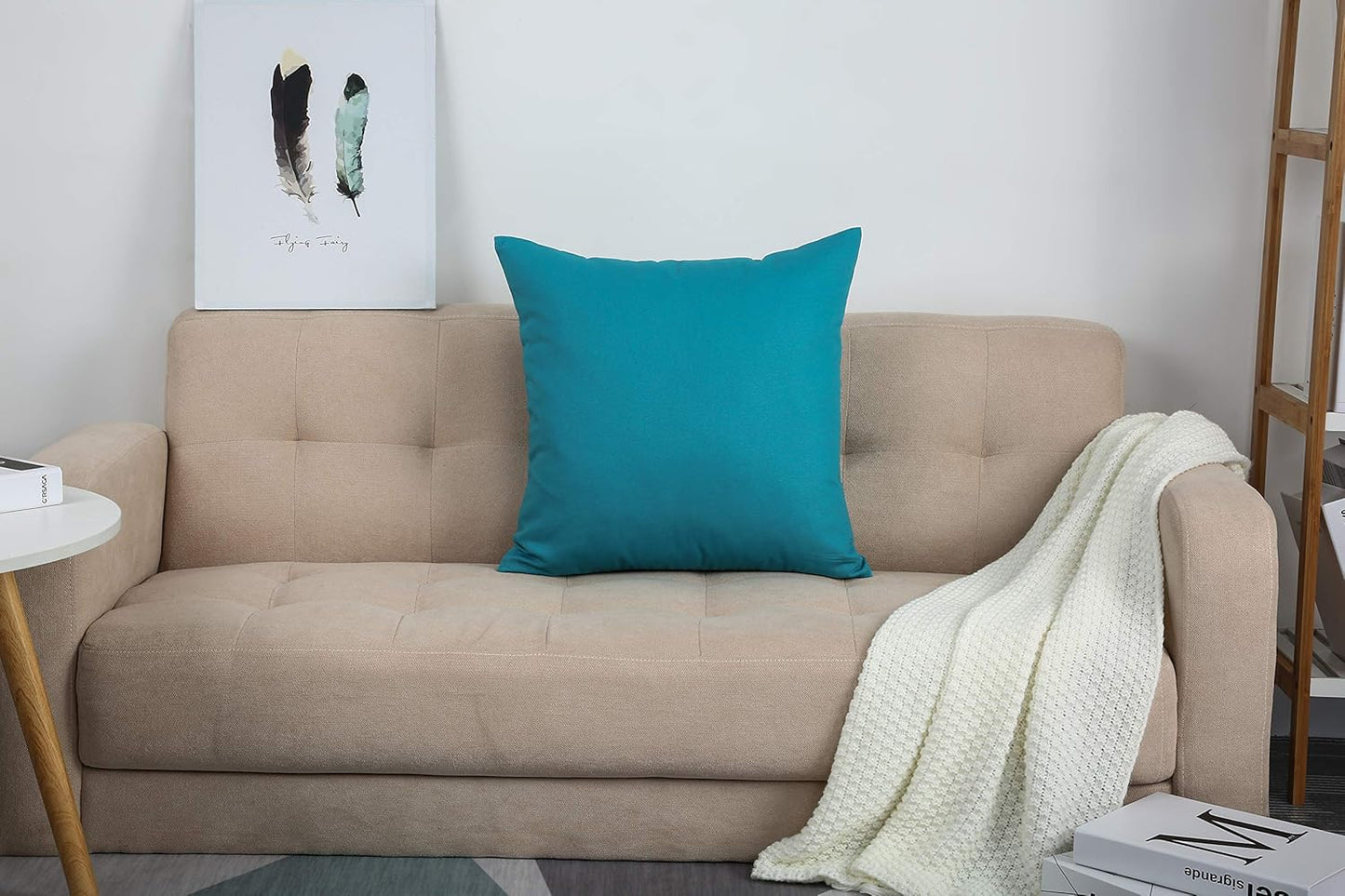 TangDepot Handmade Decorative Solid 100% Cotton Canvas Throw Pillow Covers, 18"x18", Blue