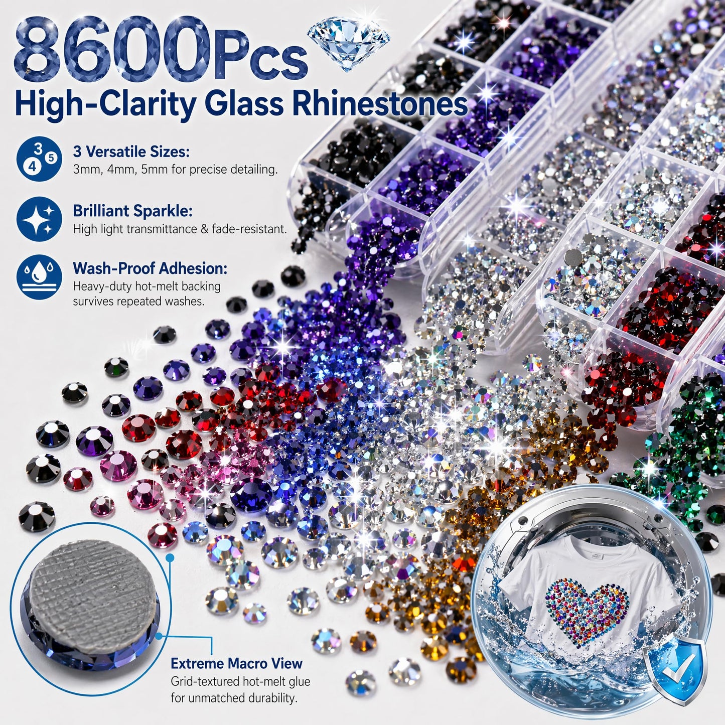 Worthofbest Hot Fix Rhinestone Applicator Tool Kit, 8600Pcs 3/4/5mm Glass Hotfix Rhinestones, Rhinestone Setter with Tips Stand Trays Glove Templates Tweezers Gem Picker for Clothes Fabric DIY Crafts
