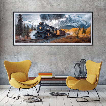 SKRYUIE 5D Large Diamond Painting Kits Train - DIY Diamond Art Kits for Adults Scenery, Full Round Drill - Crystal Embroidery Cross Stitch - Craft for Wall & Office Decor - 12x30 inch / 30x80 cm