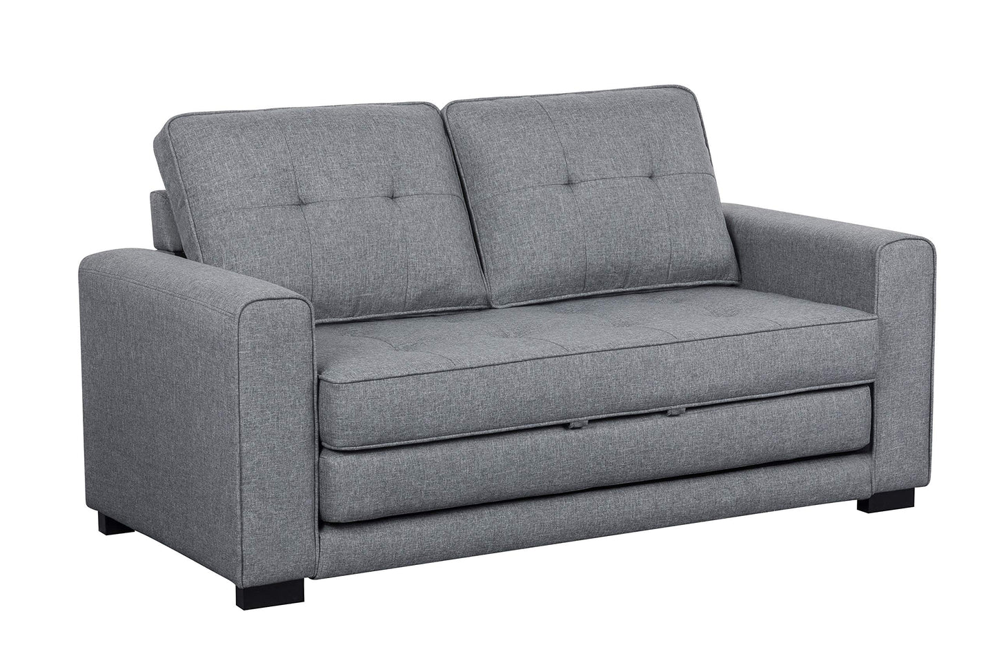 Container Furniture Direct Linen 58" Wide Linen Square Arm Fold Out Loveseat Sofa Bed, Light Grey