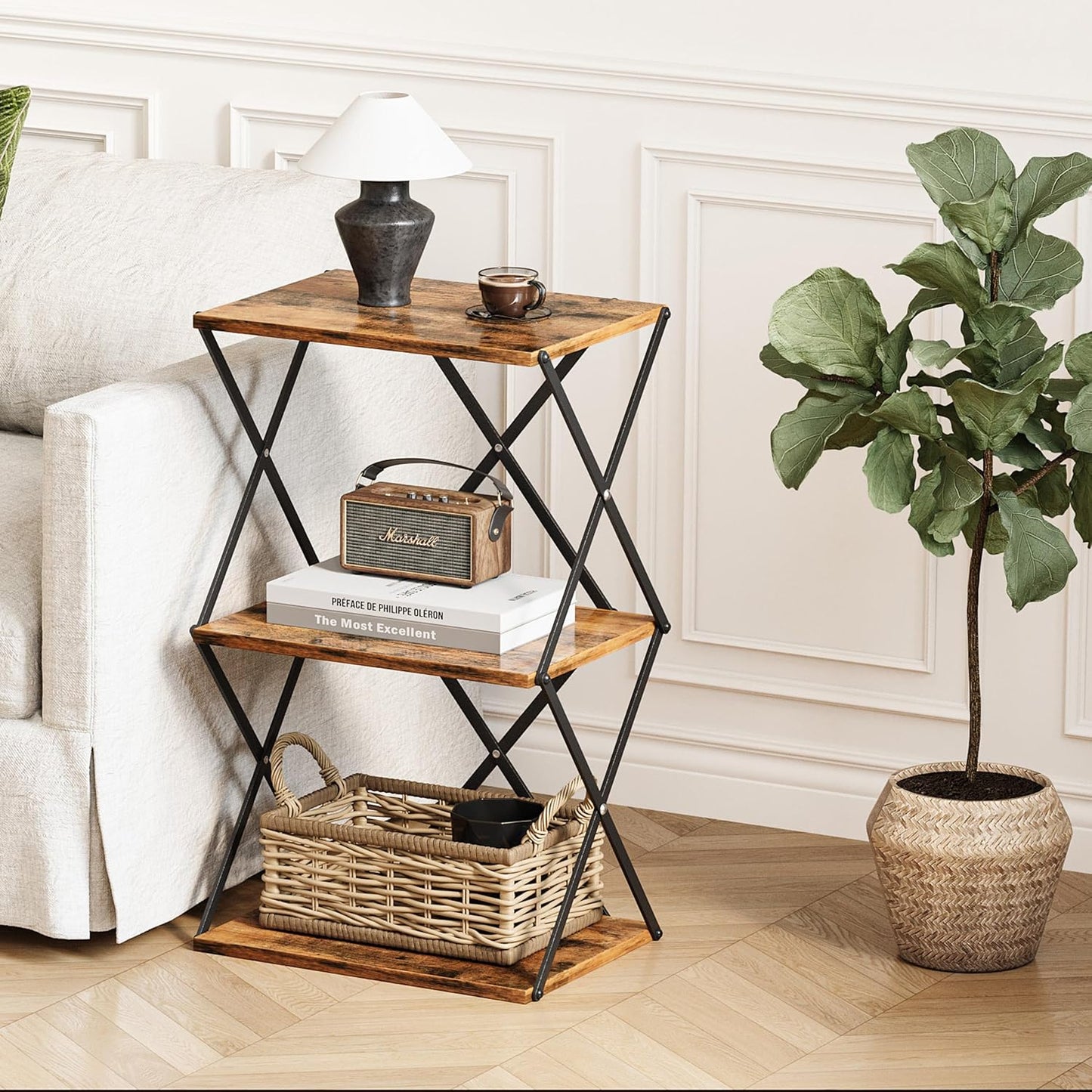 3-Tier ET-03RB End Table Small Side Table Tall Bedside Night Stand with Storage Sofa Side desks for Living Room Bedroom