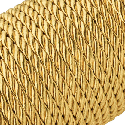 32 Yards 5mm Twisted Trim Cord Gold Polyester Twine Decorative Rope 3-ply Braided Fabric Macrame Thread String with Spool for Wall Hanging Plant Hangers Home Decor Customes Curtain Tieback
