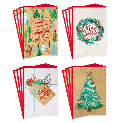 Hallmark Boxed Christmas Cards Assortment, Rustic Happy Holidays (4 Designs, 16 Cards and Envelopes)
