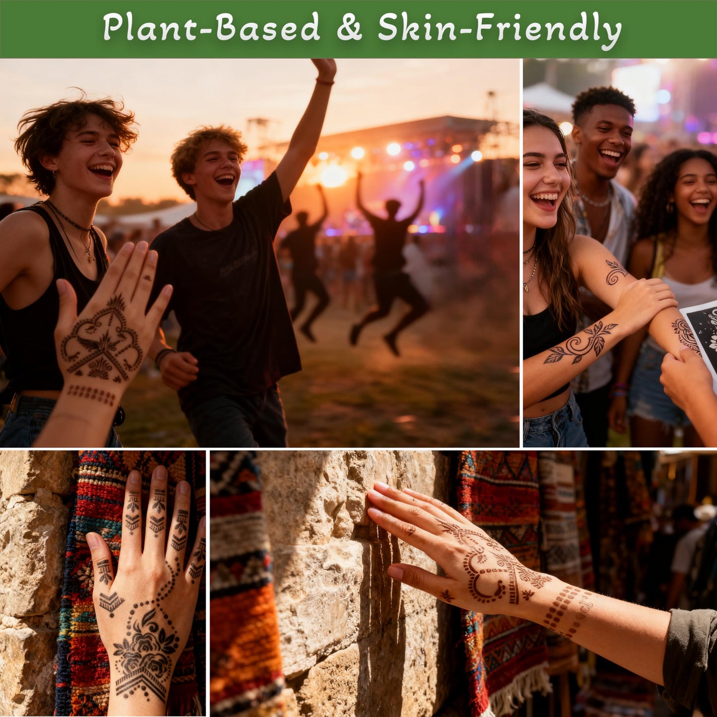 80 PCS Temporary Tattoo Kit with Large Arm & Hand Stencils - 4 Tattoo Cones (2 Black, 1 Brown, 1 Dark Red) & Outline Pen - Waterproof DIY Body Art Set, Ideal Gift for Kids, Teens, Parties & Family Fun