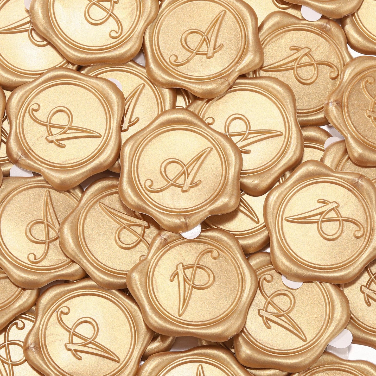 Yoption Wax Seal Stickers, 50 Pcs Initial Alphabet A Invitation Envelope Seal Stickers, Metallic Light Gold Self- Adhesive Wax Stickers, Perfect for Wedding Christmas Birthday Party Gift Wrapping