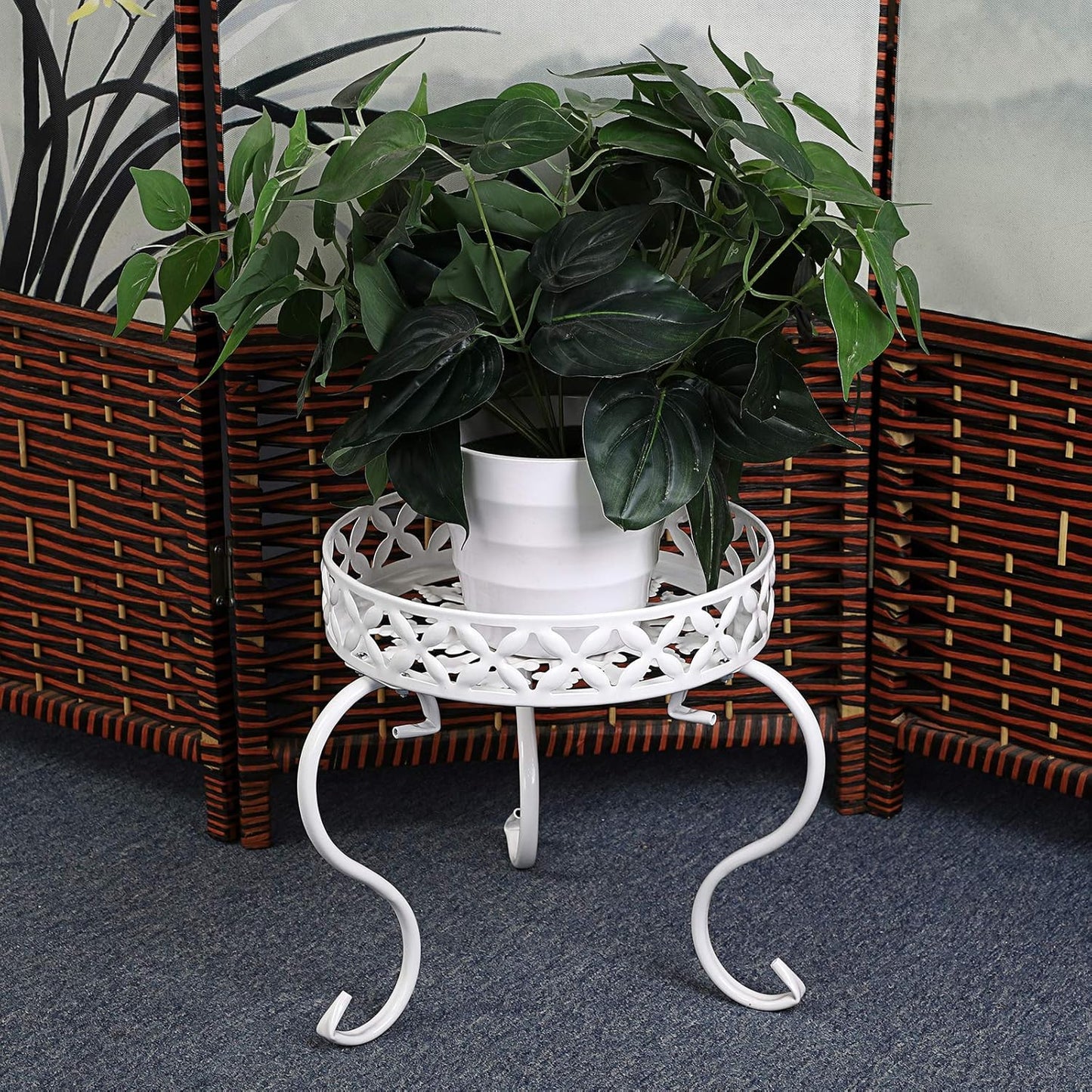 OwnMy Set 2 of Metal Round Plant Stand Rustproof Iron Flower Pot Holder, Modern Plant Display Potted Rack, Indoor