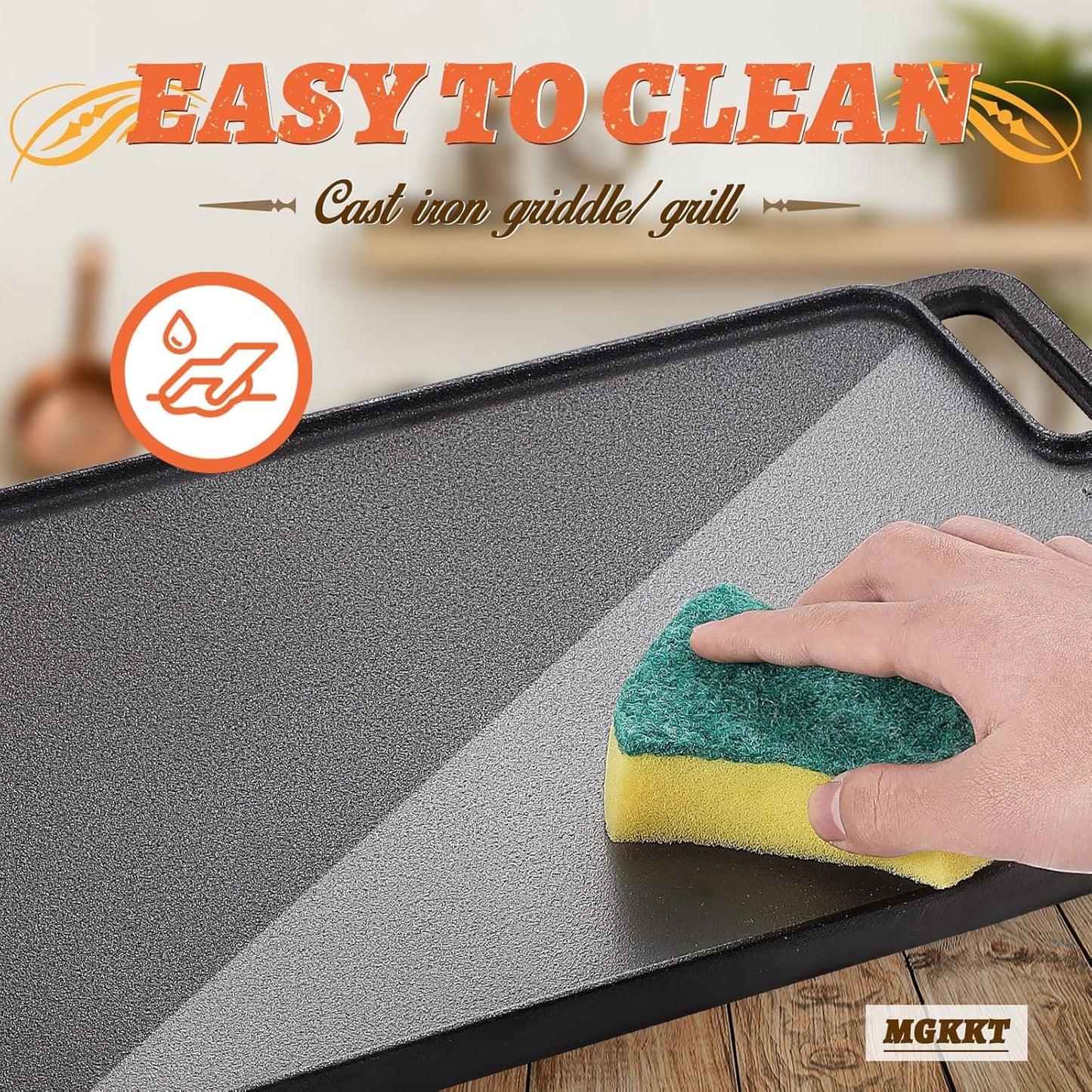 Reversible Pre-Seasoned Cast Iron Griddle Plate | 1-Piece 16.50 Inch Grill Pan for Gas Stovetop & Oven Use