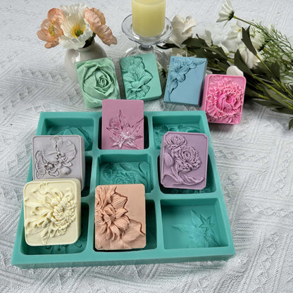 9 Cavities Mixed Flower Soap Mold,Handmade Soap Making Silicone Tray,Flower Silicone Molds for Natural Soap,Scented Candle Wax,Plaster Diffuser,Crystal Epoxy Decorations