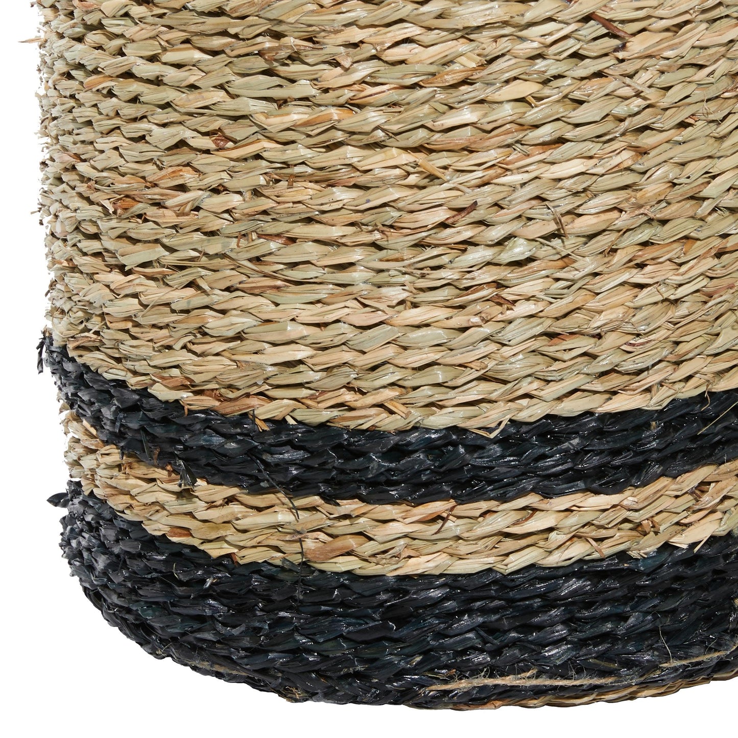 Deco 79 Seagrass Handmade Decorative and Functional Storage Basket Two-Toned Brown Basket Organizer with Handles, Set of 3 Basket for Storage 18", 17", 14"H, Black