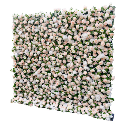 Artificial Flower Wall Panels 4Ft x 8Ft, 5D Silk Wedding Flower Wall, Photo Booth Flower Backdrop for Wedding, Baby Shower & Bridal Shower Decor (4×8 ft White&Pink – Panel Only)