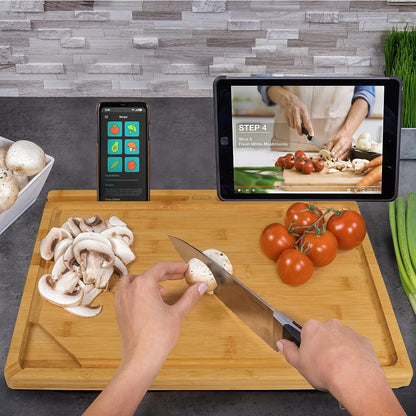 Dexas Prep-Tech Bamboo Cutting Board with Integrated Tablet Holder Groove, 12x16 Inches