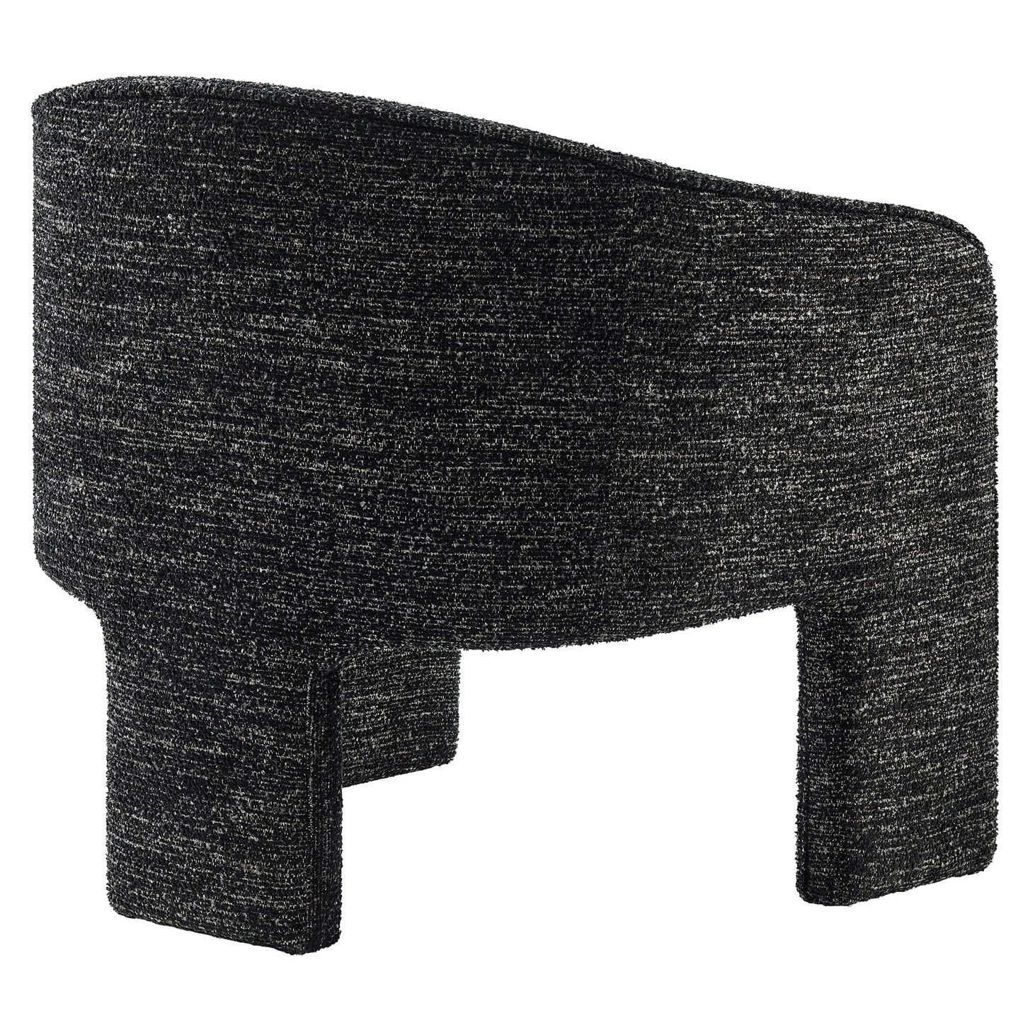 Modway Greer Comfy Barrel Accent Chair with 3 Legs in Charcoal Boucle Fabric – Cozy Round Reading Armchair – Mid Century Modern Upholstered Wide Barrel Dining Chair with Curved Back