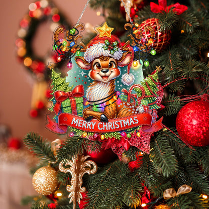 DIY Acrylic Diamond Art Painting Wreath Kits Special Shaped Rhinestone 5D Diamond Art Window Pendants Home Garden Wall Hanging Kits Hanging Ornament (Merry Christmas)