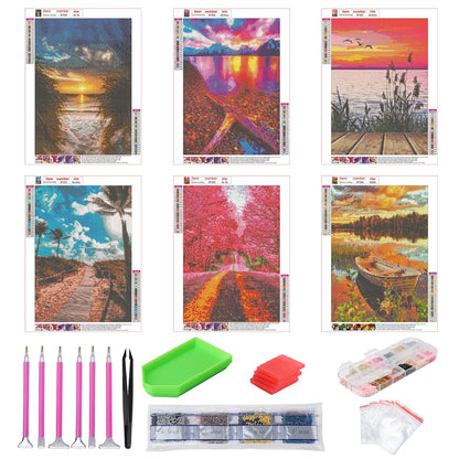 abcGoodefg Diamond Art Paintings Kit 6 Packs, DIY 5D Diamond Art Kits for Adults Landscape Set Round Full Drill Paint by Diamonds, 12x16 inch