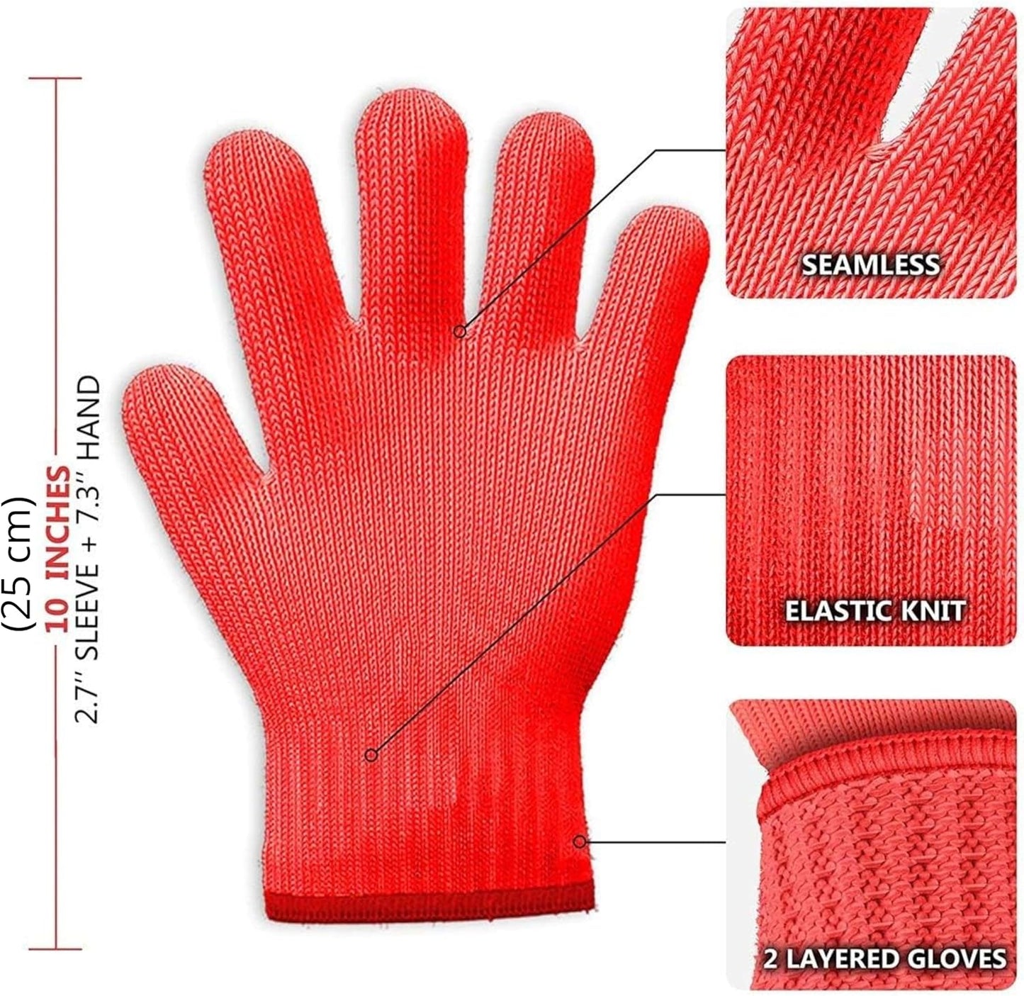 Killer's Instinct Outdoors Heat Resistant Gloves, Oven Mitts with Fingers, Red Cotton Kitchen Holders Double Set