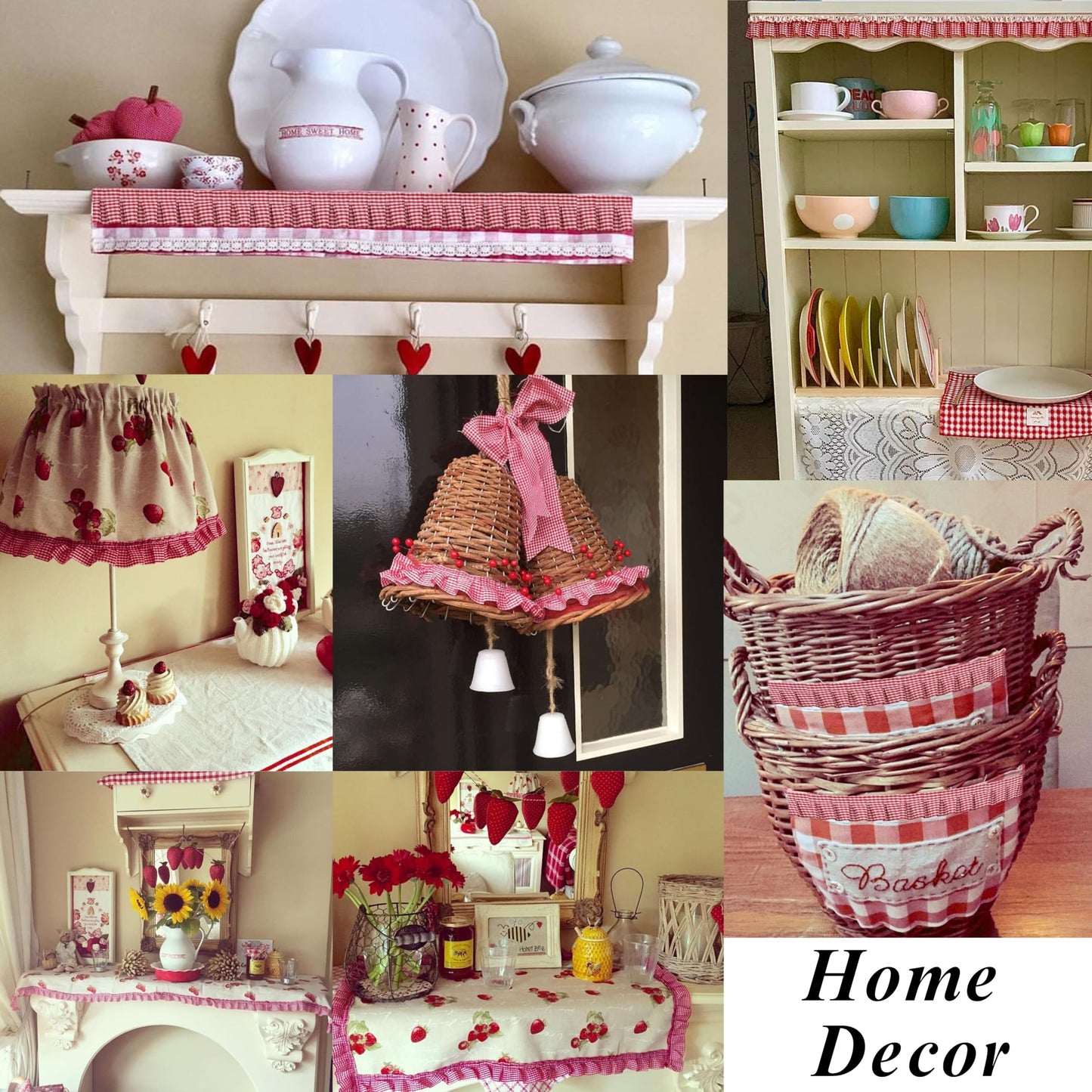 Gingham Ruffle Pleated Lace Trim 1.67" x5yd Gathered Gingham Ribbon Fabric Edge Trimming for Home Decor Merch (Red)