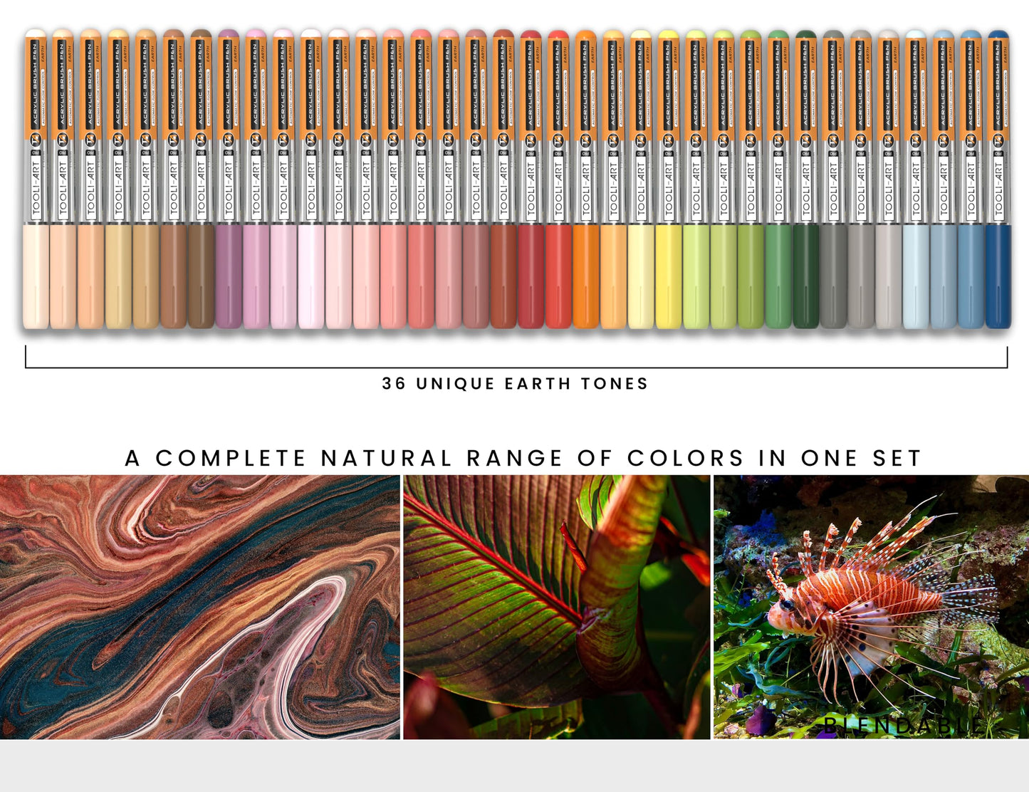 36 Earth Tones Flexible Brush Tip Acrylic Paint Pens Automatic Flow Control 1-5mm Line for Rock Painting,Coloring, Lettering,Scrapbooking,Glass,Mugs,Wood,Metal,Canvas,Fabric,Plastic Waterbased