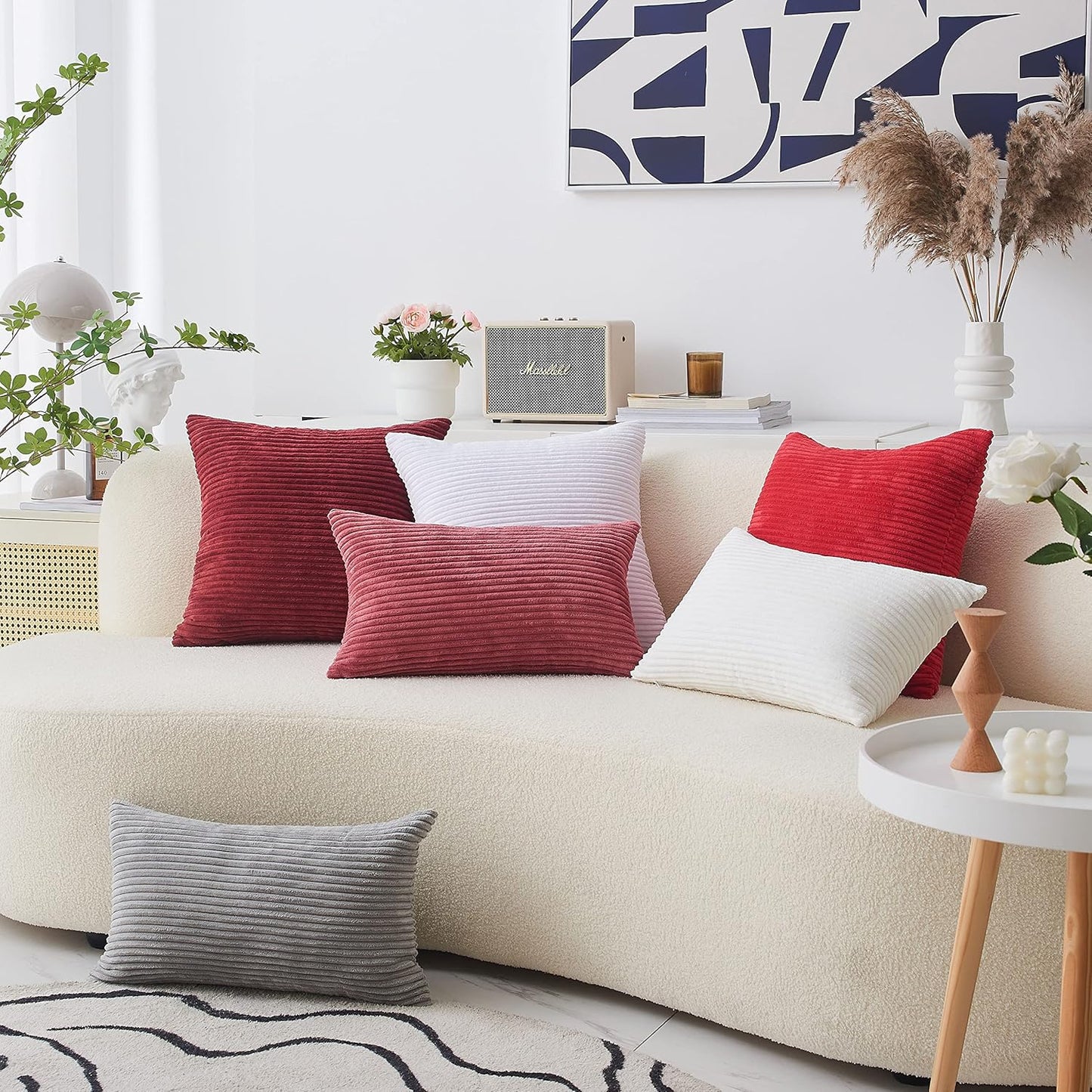 Home Brilliant Red Pillow Covers, 12x20 Throw Pillows for Couch, Pack of 2 Striped Corduroy Indoor Covers