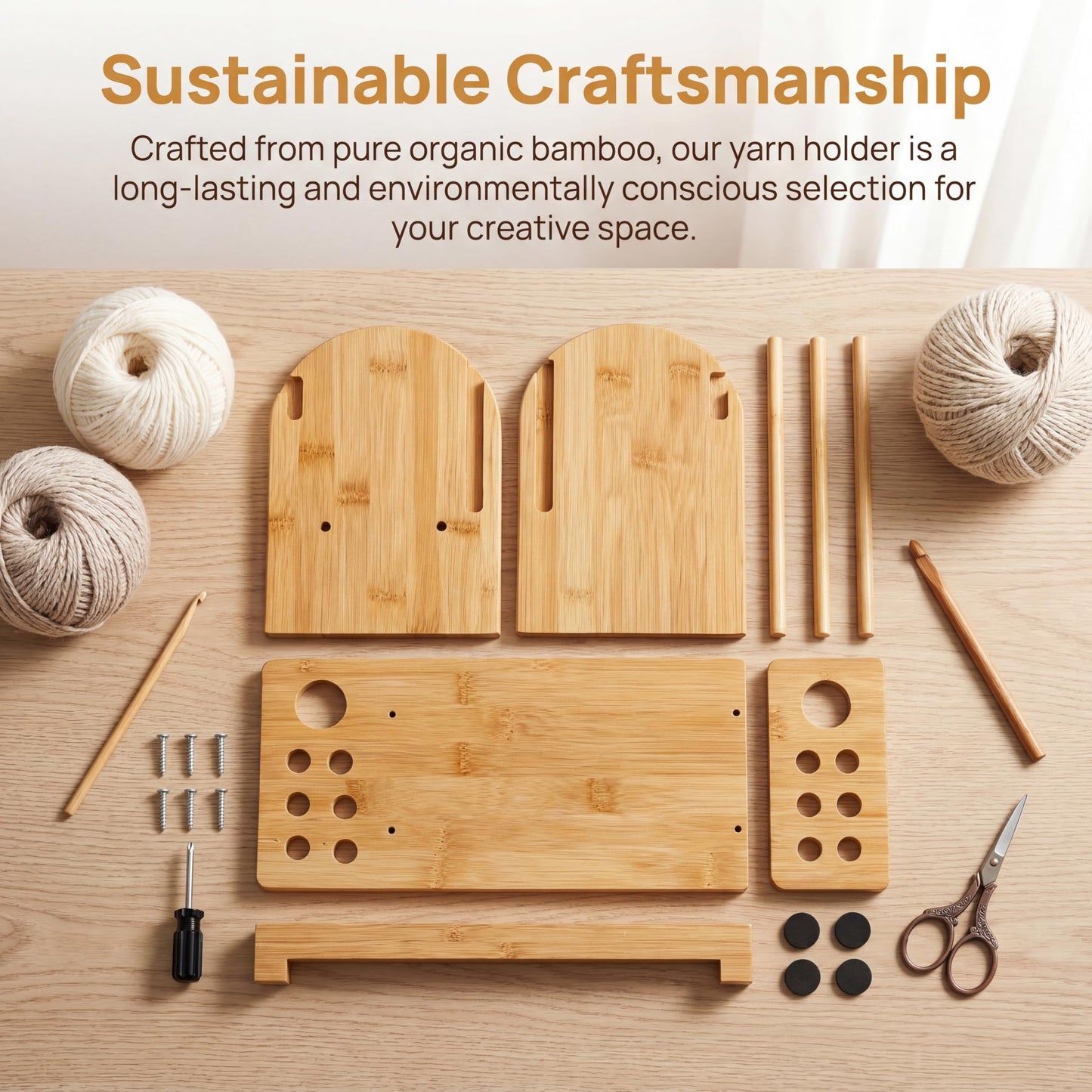 Wooden Yarn Holder with Phone Stand & Handy Tool Slot – Portable Yarn Spinner and Detachable Organizer Box for Crocheting, Knitting Projects and Yarn Storage
