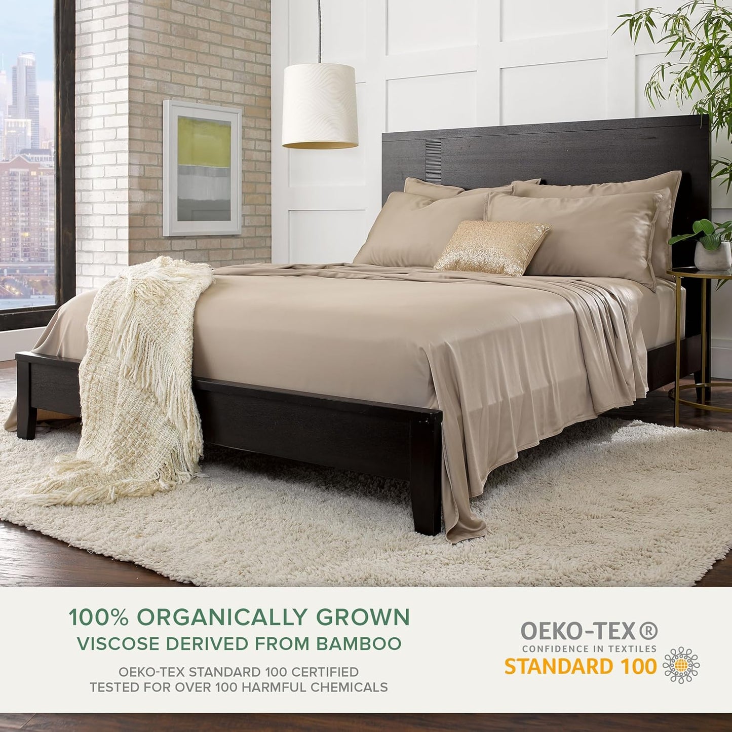 Pure Bamboo California King Sheets - 100% Organic Viscose Bed Sheet Set, Soft & Cooling (Sand)