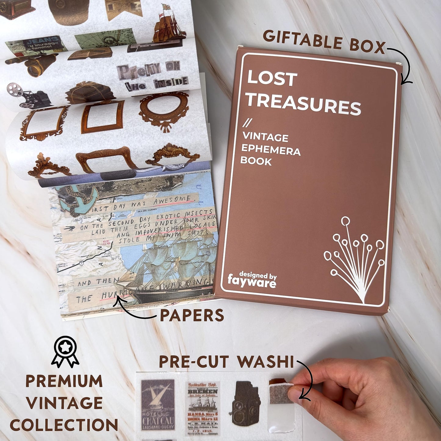 Fayware 411 Vintage Washi Stickers & 20 Scrapbook Papers Ephemera for Junk Journals & Scrapbooking