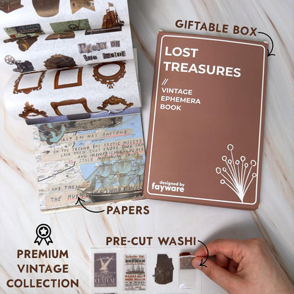 Fayware 411 Vintage Washi Stickers & 20 Scrapbook Papers Ephemera for Junk Journals & Scrapbooking