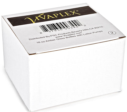Vivaplex, 2, Large, 16 oz, Empty, Amber Glass Bottles with Black Lotion Pumps