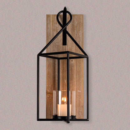 Homemory Wall Candle Sconce, Wood Rustic Candle Holder Decorative Candle Lantern with Glass Holder, Wall Decorations for Living Room, Dining Room