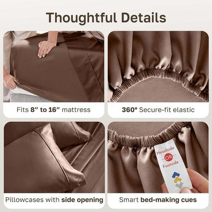 California Design Den King Size Bed Sheets Set - 100% Cotton, 400 Thread Count, Silky Smooth Sateen - Espresso Chocolate Brown