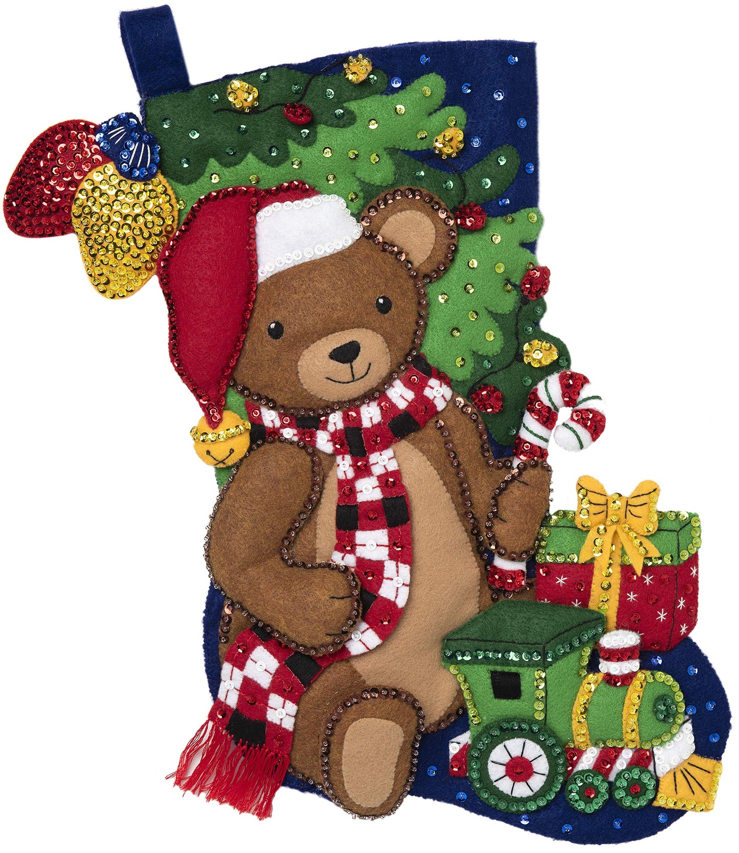 Bucilla 89231E Felt Applique Christmas Stocking Kit, 18", Teddy Bear