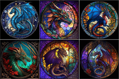 RYMILIE Diamond Painting Kits for Adults - 6 Pack Dragon DIY 5D Diamond Art Kits Full Drill Diamond Dots Paintings with Diamonds Gem Art and Crafts Home Decor 12x12inch
