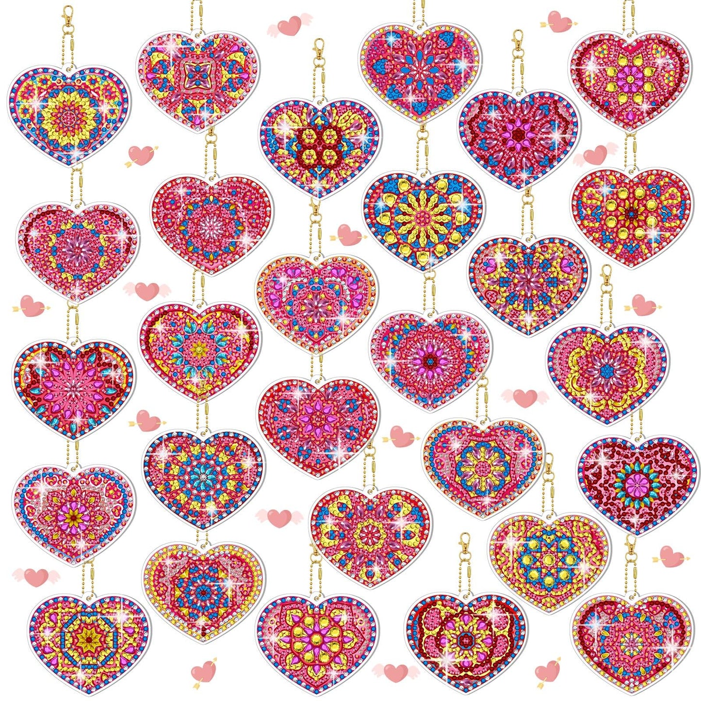 Ferreve 28 Pcs Heart Diamond Art Keychain Kits for Adults Double Sided DIY Pink Heart Diamond Painting Keychain Hanging Ornaments Rhinestone Gem Key Ring Art Pendant Decor Crafts Accessories Gifts