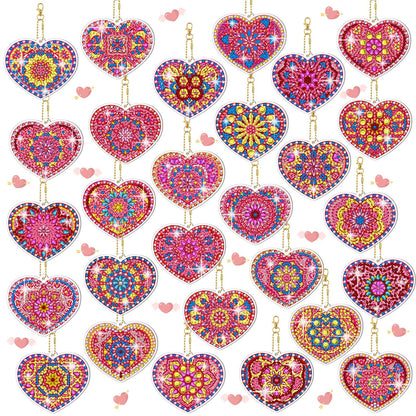 Ferreve 28 Pcs Heart Diamond Art Keychain Kits for Adults Double Sided DIY Pink Heart Diamond Painting Keychain Hanging Ornaments Rhinestone Gem Key Ring Art Pendant Decor Crafts Accessories Gifts