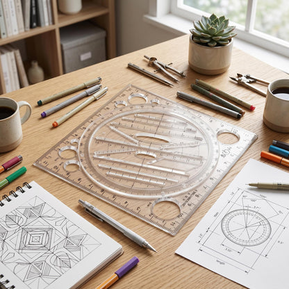 Multifunctional Drawing Ruler, Geometric Drawing Tool, Angle and Circle Maker for School, Office, and Artwork