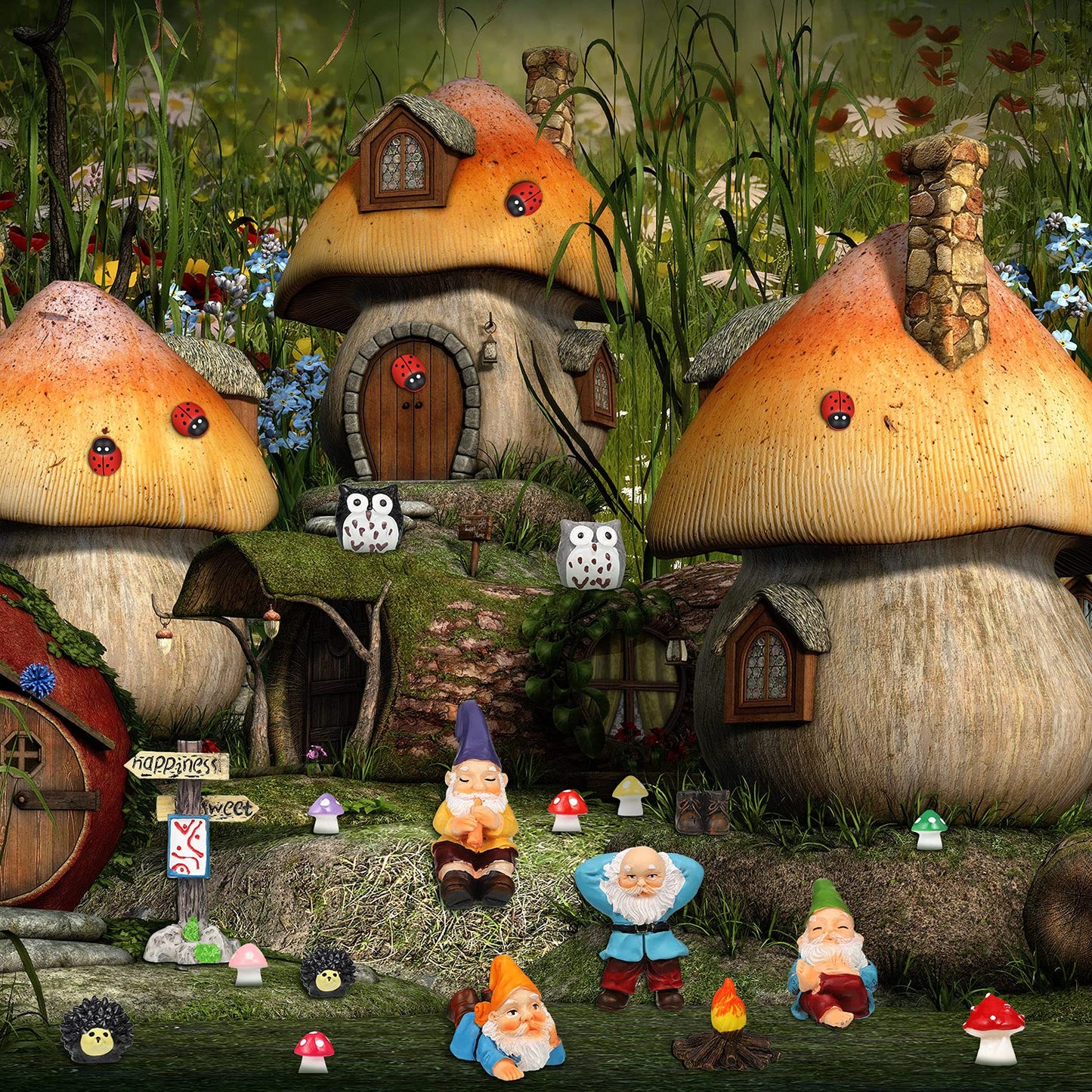 Jetec Gnomes Fairy Resin Statues Miniature Garden Accessories Mini Dwarf Figurine Fairy Miniature Ornament DIY Kit Micro Landscape Ornaments for Outdoor Indoor Patio Yard Lawn Garden ﻿(Fire Gnomes)