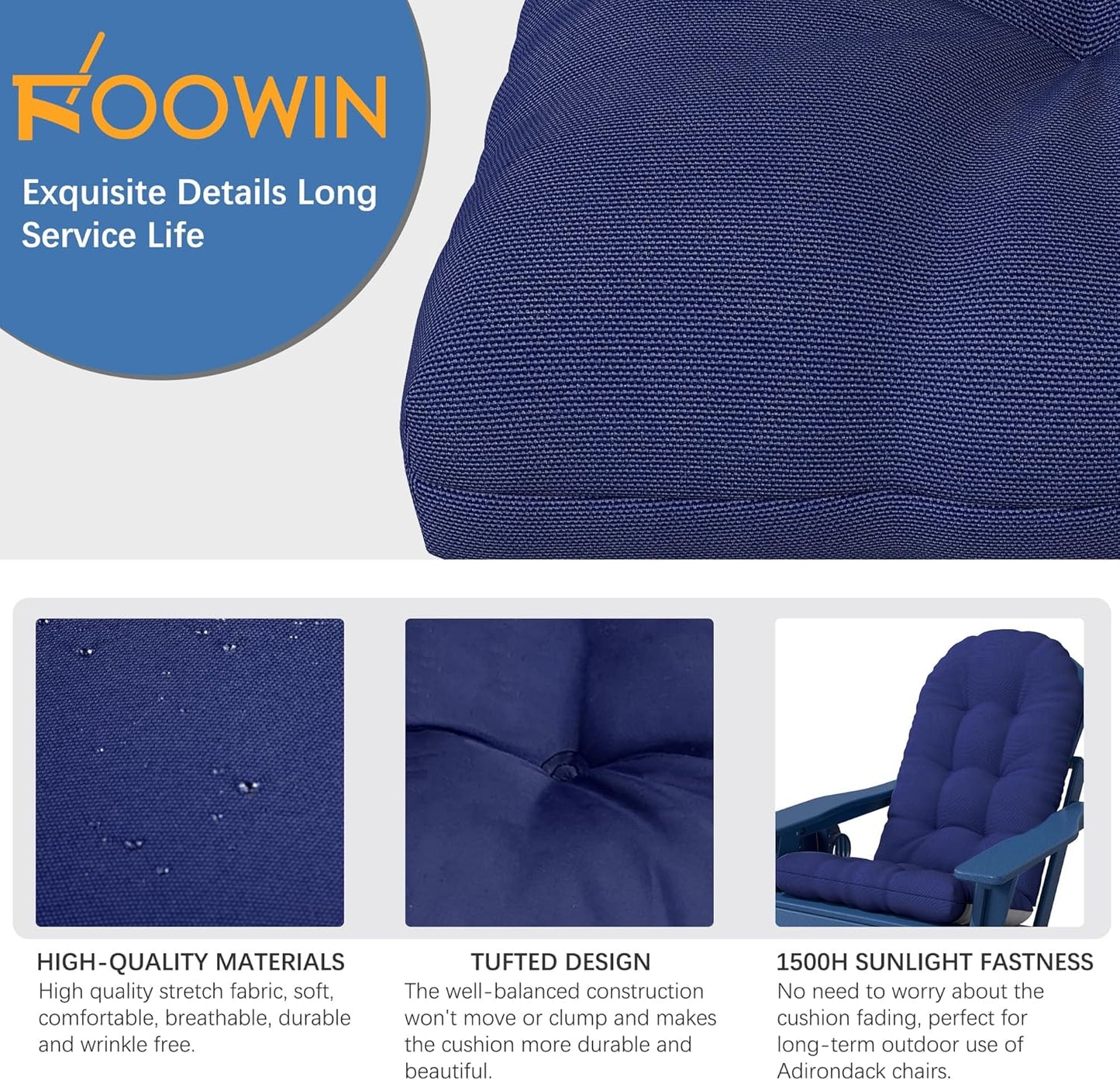 Cushion,48.520.85.5 Inches,High FOOWIN Adirondack Chair Cushion, Thickened Rocking Chair Back Patio Cushions with Ties
