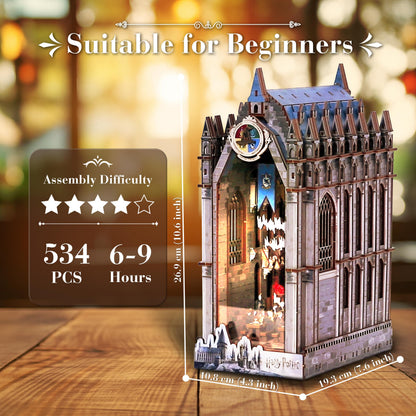 Harry Potter Great Hall Book Nook Kit – DIY 3D Wooden Puzzle with LED Lights | Hogwarts Banquet Hall Bookshelf Insert for Adults & Teens | Wizarding World Collectible & Magical Home Decor