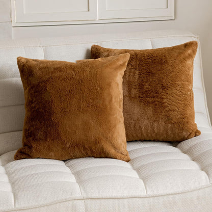 26x26 Set 2 26 26 inch, Demetex Brown Pillow Covers of Large Faux Fur Euro Pillow Shams Decorative Modern Accent Throw