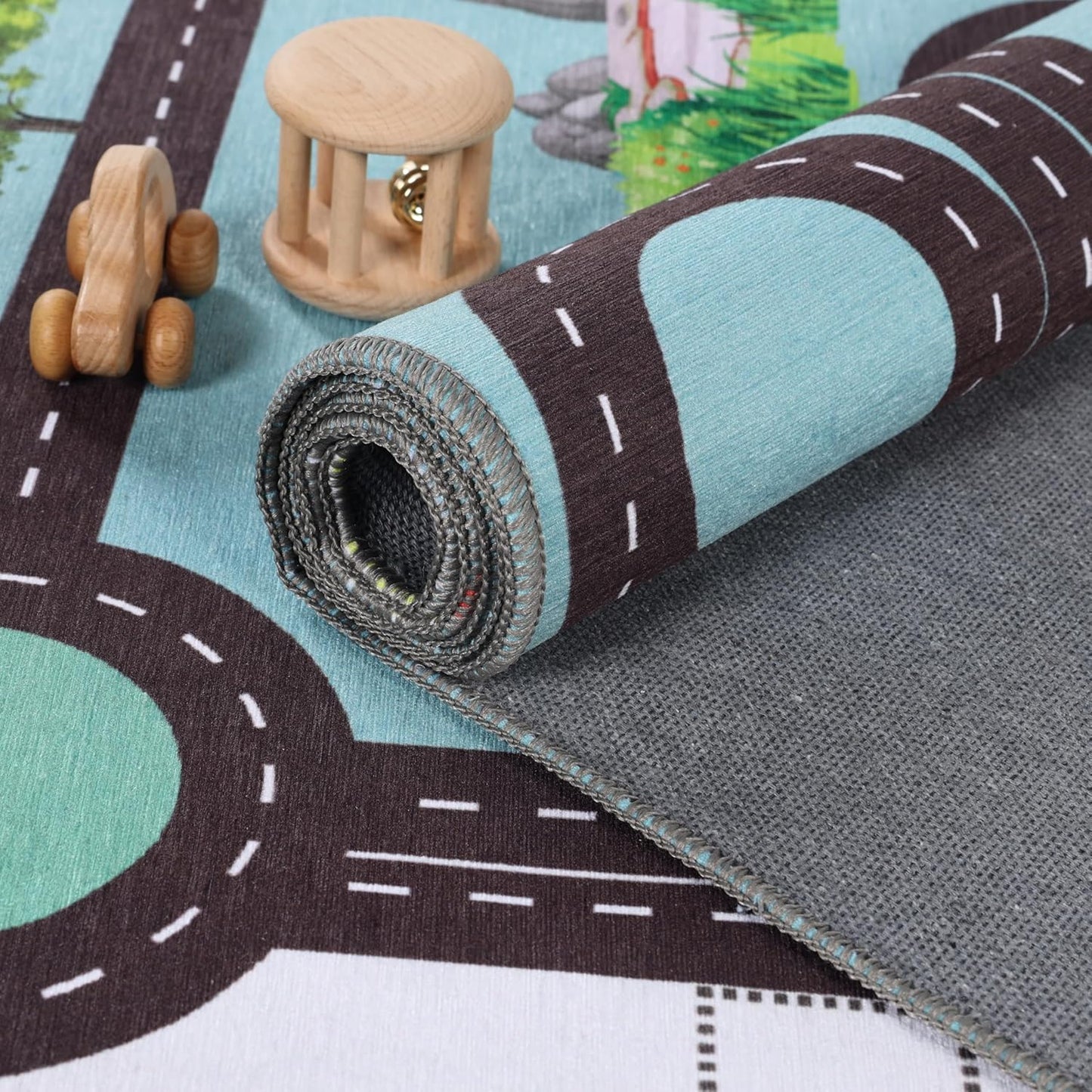 Country 5' 5' Superior Indoor Kids Rug, Washable, Non-Slip, Multi Color Playmat, Perfect for High Traffic Playroom