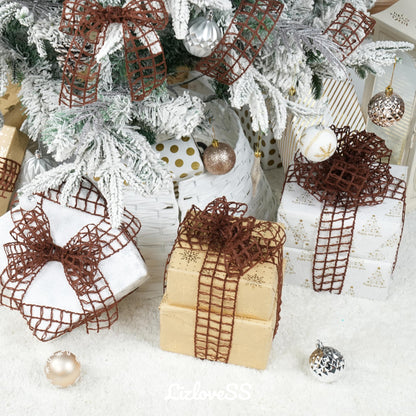 LIZLOVESS Brown Mesh Burlap Wired Ribbon 2.5" x 10 Yards Rustic Wrapping Ribbon Net Ribbon for Christmas Home Decor Wedding Gift Wrapping Tree Topper Bows Wreaths Craft Supplies Thanksgiving Autumn