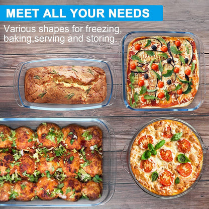 7-Piece Glass Bakeware Set - Oven-Safe Baking Dishes with Lids | Includes Loaf Pan, Pie Plate & Roasting Pan