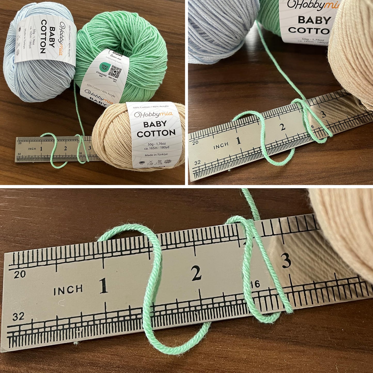 HobbyMia Baby Cotton Blend Yarn – Soft Sport Weight Yarn for Crochet & Amigurumi - 50g/180yds - 60% Cotton 40% Acrylic - Ideal for Baby & Knitting Proj. & 10 Stitch Markers(White, 4 Balls)