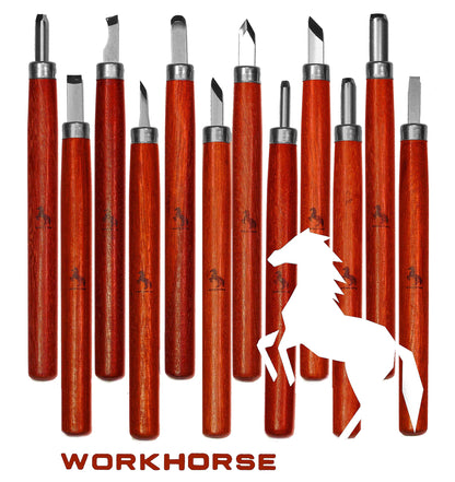 Workhorse 12pcs Premium Wood Carving Tools & Chisels Set for Whittling, Woodworking, Sculpture, Carpentry, with Sharpening Stone and Storage Box