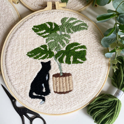 Myfelicity Punch Needle Kit for Adults, Beginners, Cat and Greenery Patterns, Includes Punching Needle Supplies