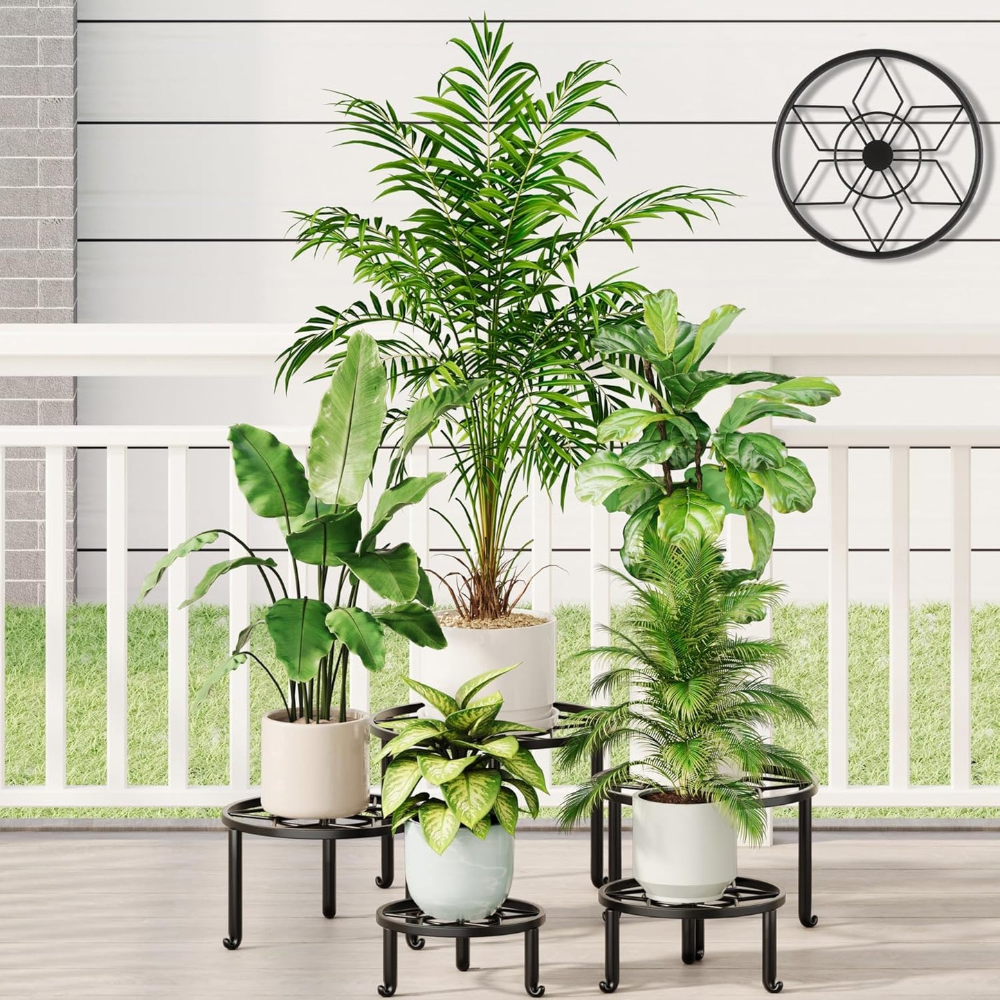 NQW 5 Pack Plant Stand Metal Flower Pot Stand Holders Indoor Tall Plant Rack Plant Round Black Plant Shelf For Living