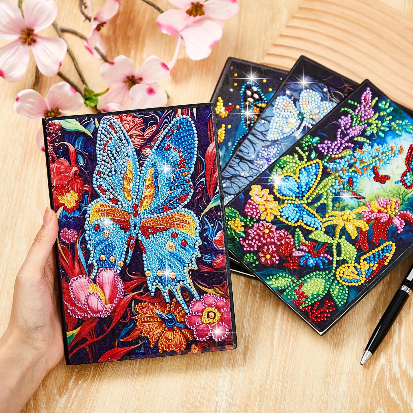 Fulmoon 4 Pcs Butterfly Diamond Art Notebook Kits for Adults 5.8 x 8.3 Inch Diamond Painting Kits for Beginner DIY 5D Gem Dots Journal Sketchbook Notepad for Christmas Birthday Drawing Painting