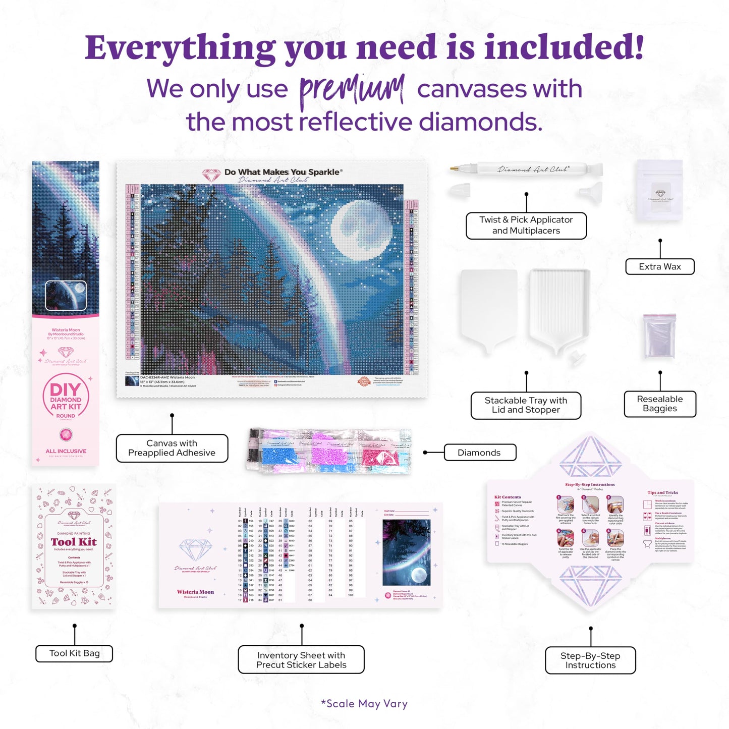 DIAMOND ART CLUB Wisteria Moon Diamond Painting Kit, Fun DIY Crafts for Adults, Round Diamond Art Canvas, 18" x 13" (45.7 cm x 33 cm)