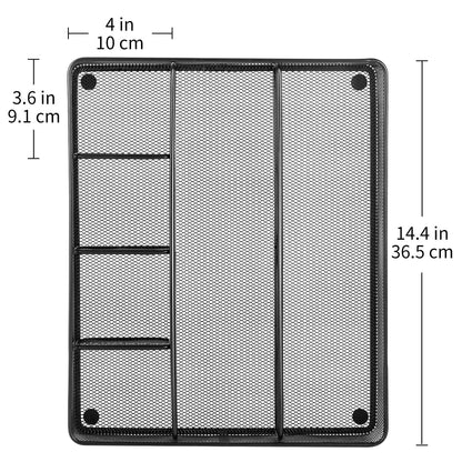Amazon Basics Metal Mesh Desk Organizer with 6 Compartments, Anti-Slip Pen Holder Storage Tray for Office Supplies and Home, Black